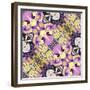 Art Nouveau Geometric Ornamental Vintage Pattern in Lilac, Violet, Black, White and Yellow Colors-Irina QQQ-Framed Premium Giclee Print
