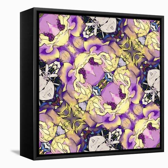 Art Nouveau Geometric Ornamental Vintage Pattern in Lilac, Violet, Black, White and Yellow Colors-Irina QQQ-Framed Stretched Canvas