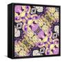 Art Nouveau Geometric Ornamental Vintage Pattern in Lilac, Violet, Black, White and Yellow Colors-Irina QQQ-Framed Stretched Canvas