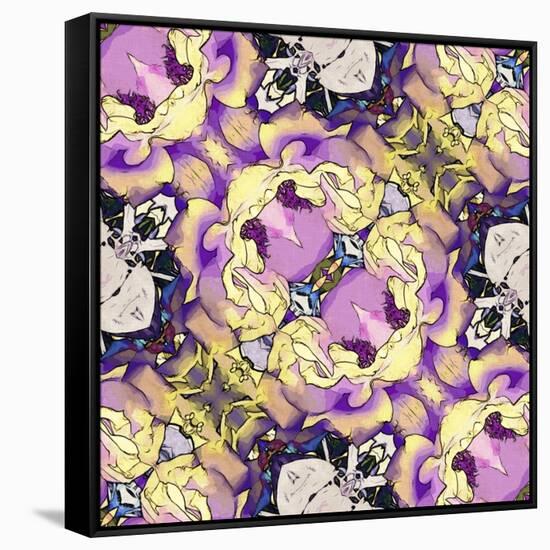 Art Nouveau Geometric Ornamental Vintage Pattern in Lilac, Violet, Black, White and Yellow Colors-Irina QQQ-Framed Stretched Canvas