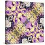 Art Nouveau Geometric Ornamental Vintage Pattern in Lilac, Violet, Black, White and Yellow Colors-Irina QQQ-Stretched Canvas