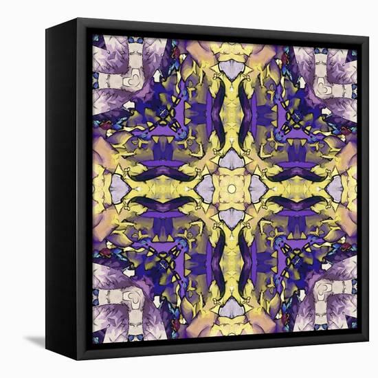 Art Nouveau Geometric Ornamental Vintage Pattern in Lilac, Violet, Black, White and Yellow Colors-Irina QQQ-Framed Stretched Canvas