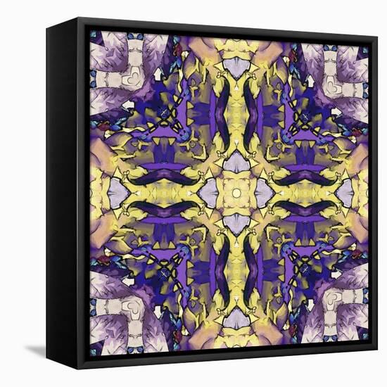 Art Nouveau Geometric Ornamental Vintage Pattern in Lilac, Violet, Black, White and Yellow Colors-Irina QQQ-Framed Stretched Canvas