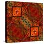 Art Nouveau Geometric Ornamental Vintage Pattern in Orange, Green and Red Colors-Irina QQQ-Stretched Canvas