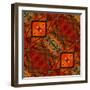Art Nouveau Geometric Ornamental Vintage Pattern in Orange, Green and Red Colors-Irina QQQ-Framed Art Print