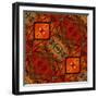 Art Nouveau Geometric Ornamental Vintage Pattern in Orange, Green and Red Colors-Irina QQQ-Framed Art Print