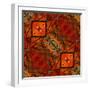 Art Nouveau Geometric Ornamental Vintage Pattern in Orange, Green and Red Colors-Irina QQQ-Framed Art Print