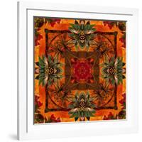 Art Nouveau Geometric Ornamental Vintage Pattern in Orange, Green and Red Colors-Irina QQQ-Framed Art Print