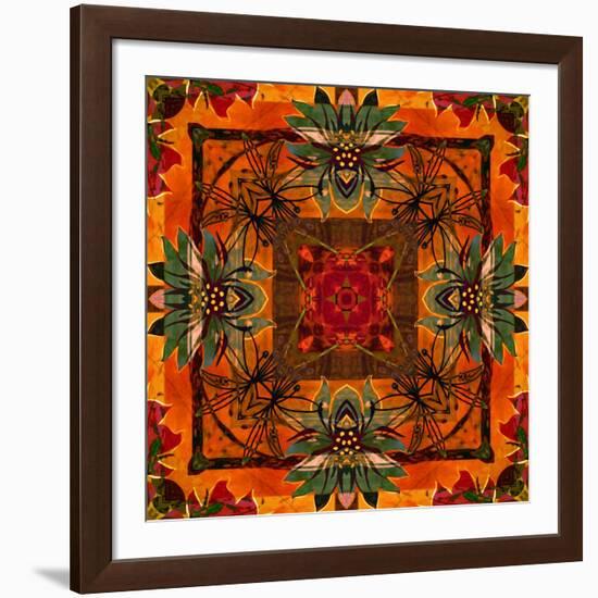 Art Nouveau Geometric Ornamental Vintage Pattern in Orange, Green and Red Colors-Irina QQQ-Framed Art Print