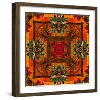 Art Nouveau Geometric Ornamental Vintage Pattern in Orange, Green and Red Colors-Irina QQQ-Framed Art Print