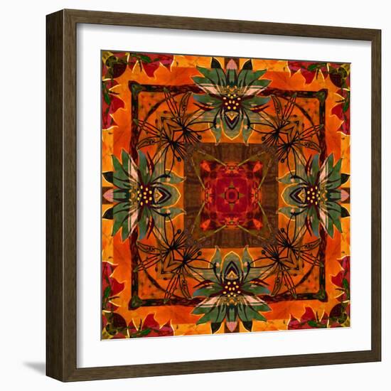 Art Nouveau Geometric Ornamental Vintage Pattern in Orange, Green and Red Colors-Irina QQQ-Framed Art Print