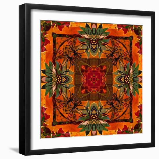 Art Nouveau Geometric Ornamental Vintage Pattern in Orange, Green and Red Colors-Irina QQQ-Framed Art Print