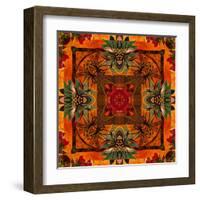 Art Nouveau Geometric Ornamental Vintage Pattern in Orange, Green and Red Colors-Irina QQQ-Framed Art Print