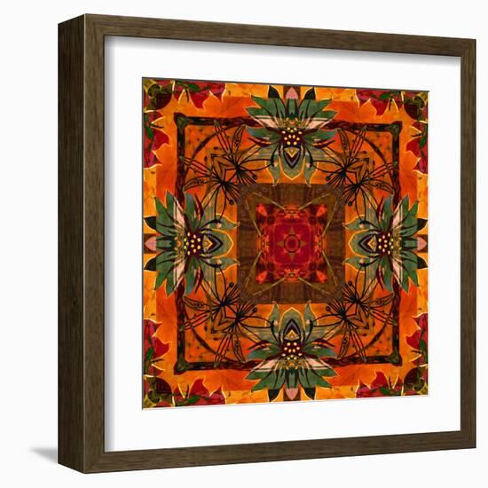 Art Nouveau Geometric Ornamental Vintage Pattern in Orange, Green and Red Colors-Irina QQQ-Framed Art Print