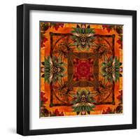 Art Nouveau Geometric Ornamental Vintage Pattern in Orange, Green and Red Colors-Irina QQQ-Framed Art Print