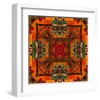 Art Nouveau Geometric Ornamental Vintage Pattern in Orange, Green and Red Colors-Irina QQQ-Framed Art Print