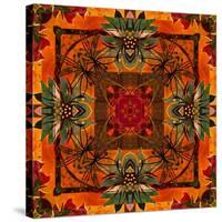 Art Nouveau Geometric Ornamental Vintage Pattern in Orange, Green and Red Colors-Irina QQQ-Stretched Canvas