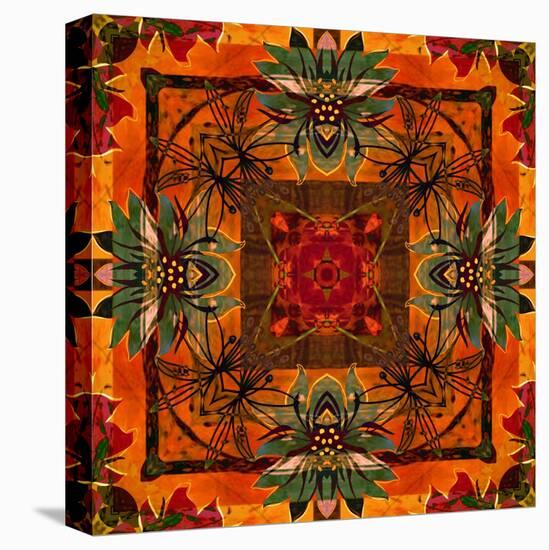 Art Nouveau Geometric Ornamental Vintage Pattern in Orange, Green and Red Colors-Irina QQQ-Stretched Canvas