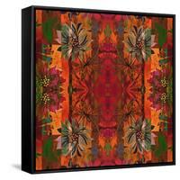 Art Nouveau Geometric Ornamental Vintage Pattern in Orange, Green and Red Colors-Irina QQQ-Framed Stretched Canvas