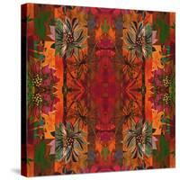 Art Nouveau Geometric Ornamental Vintage Pattern in Orange, Green and Red Colors-Irina QQQ-Stretched Canvas