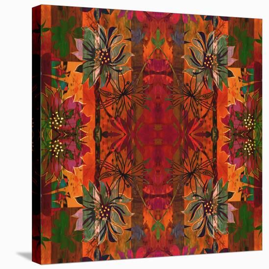 Art Nouveau Geometric Ornamental Vintage Pattern in Orange, Green and Red Colors-Irina QQQ-Stretched Canvas