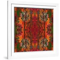 Art Nouveau Geometric Ornamental Vintage Pattern in Orange, Green and Red Colors-Irina QQQ-Framed Art Print