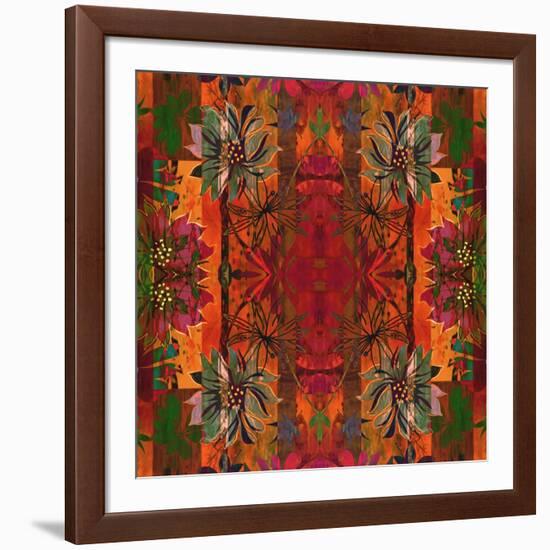 Art Nouveau Geometric Ornamental Vintage Pattern in Orange, Green and Red Colors-Irina QQQ-Framed Art Print