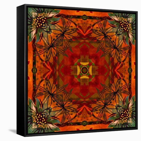 Art Nouveau Geometric Ornamental Vintage Pattern in Orange, Green and Red Colors-Irina QQQ-Framed Stretched Canvas