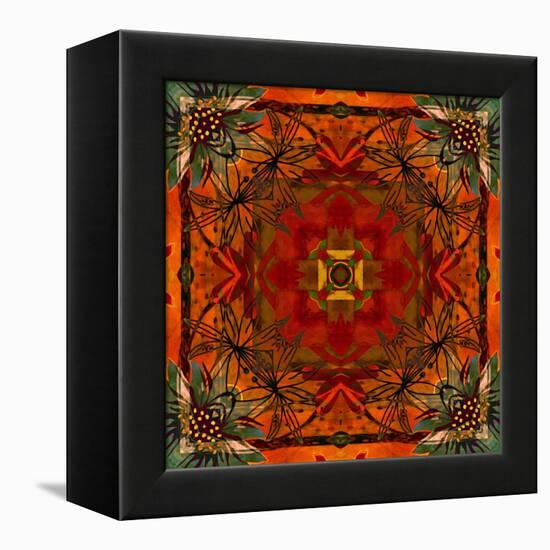 Art Nouveau Geometric Ornamental Vintage Pattern in Orange, Green and Red Colors-Irina QQQ-Framed Stretched Canvas