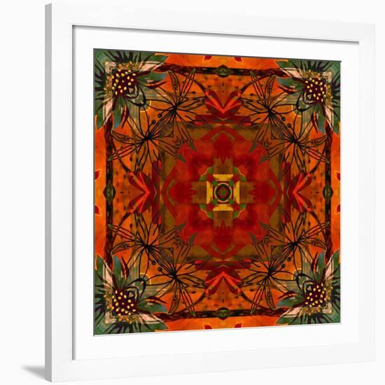 Art Nouveau Geometric Ornamental Vintage Pattern in Orange, Green and Red Colors-Irina QQQ-Framed Art Print