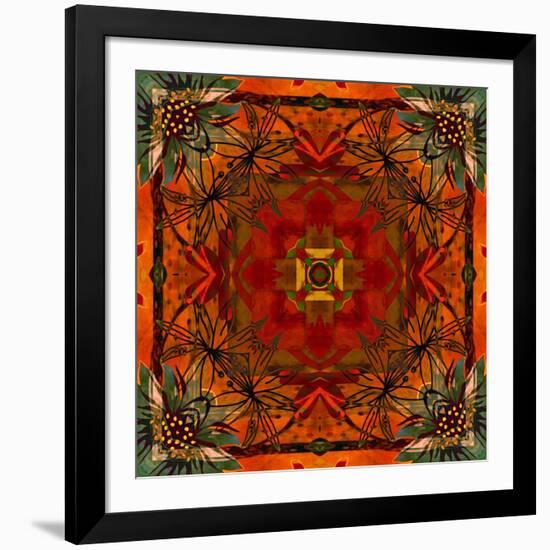 Art Nouveau Geometric Ornamental Vintage Pattern in Orange, Green and Red Colors-Irina QQQ-Framed Art Print