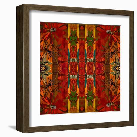 Art Nouveau Geometric Ornamental Vintage Pattern in Orange, Green and Red Colors-Irina QQQ-Framed Art Print