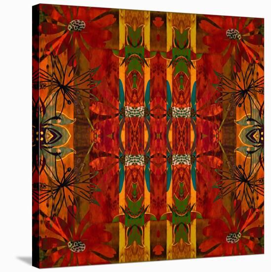 Art Nouveau Geometric Ornamental Vintage Pattern in Orange, Green and Red Colors-Irina QQQ-Stretched Canvas