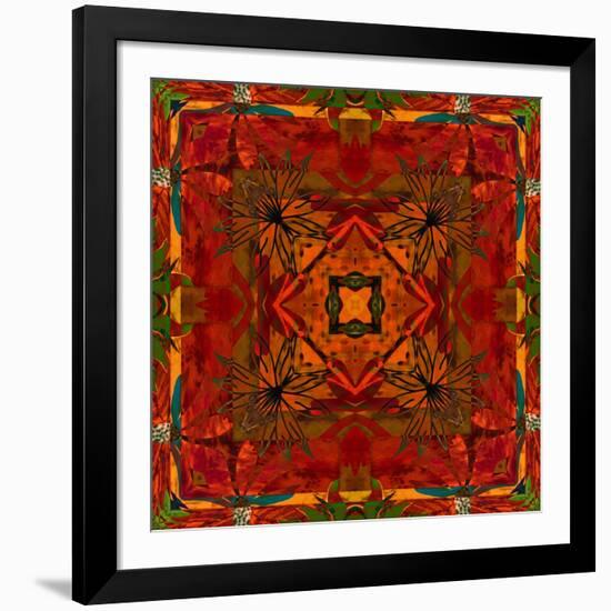 Art Nouveau Geometric Ornamental Vintage Pattern in Orange, Green and Red Colors-Irina QQQ-Framed Art Print