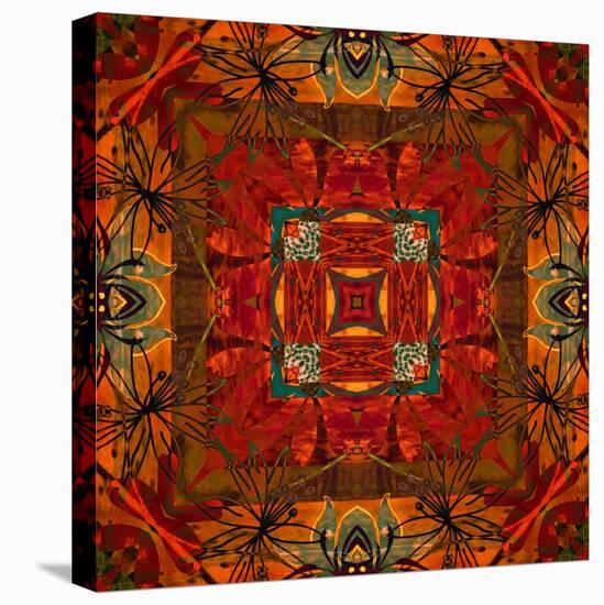 Art Nouveau Geometric Ornamental Vintage Pattern in Orange, Green and Red Colors-Irina QQQ-Stretched Canvas