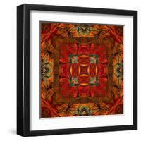 Art Nouveau Geometric Ornamental Vintage Pattern in Orange, Green and Red Colors-Irina QQQ-Framed Art Print