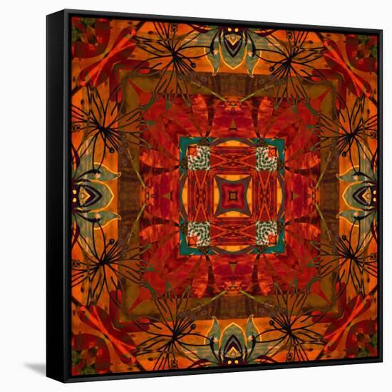 Art Nouveau Geometric Ornamental Vintage Pattern in Orange, Green and Red Colors-Irina QQQ-Framed Stretched Canvas