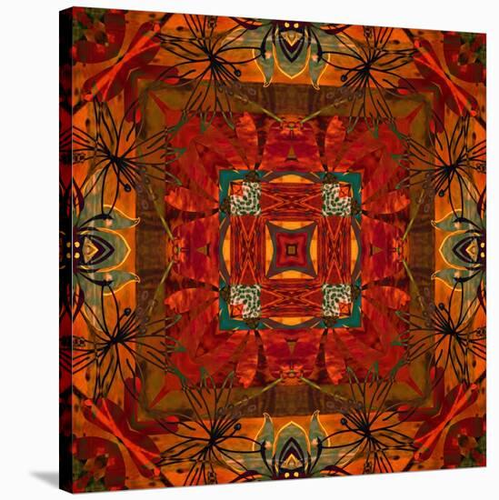 Art Nouveau Geometric Ornamental Vintage Pattern in Orange, Green and Red Colors-Irina QQQ-Stretched Canvas