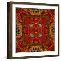 Art Nouveau Geometric Ornamental Vintage Pattern in Orange, Green and Red Colors-Irina QQQ-Framed Art Print