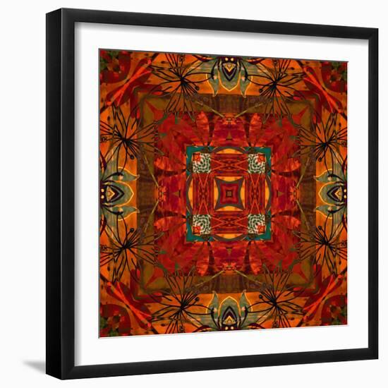 Art Nouveau Geometric Ornamental Vintage Pattern in Orange, Green and Red Colors-Irina QQQ-Framed Art Print