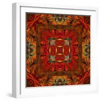 Art Nouveau Geometric Ornamental Vintage Pattern in Orange, Green and Red Colors-Irina QQQ-Framed Art Print