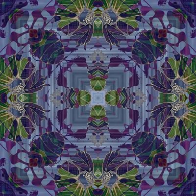'Art Nouveau Geometric Ornamental Vintage Pattern in Violet and Green