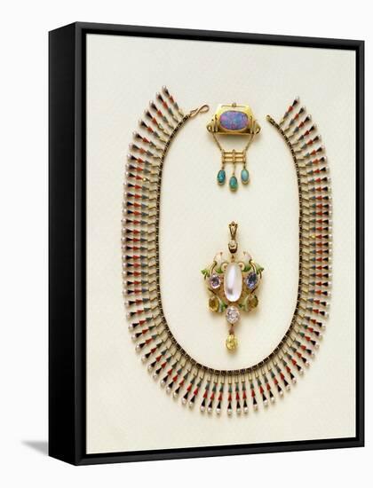 Art Nouveau Gold and Gem Brooch by Murrle Bennet & Co, c. 1900, Multi-Gem and Enamel Pendant Brooch-null-Framed Stretched Canvas