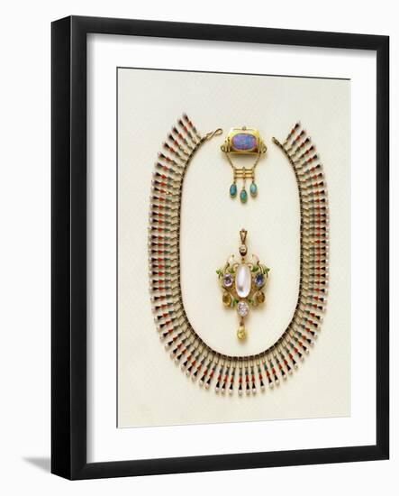 Art Nouveau Gold and Gem Brooch by Murrle Bennet & Co, c. 1900, Multi-Gem and Enamel Pendant Brooch-null-Framed Giclee Print