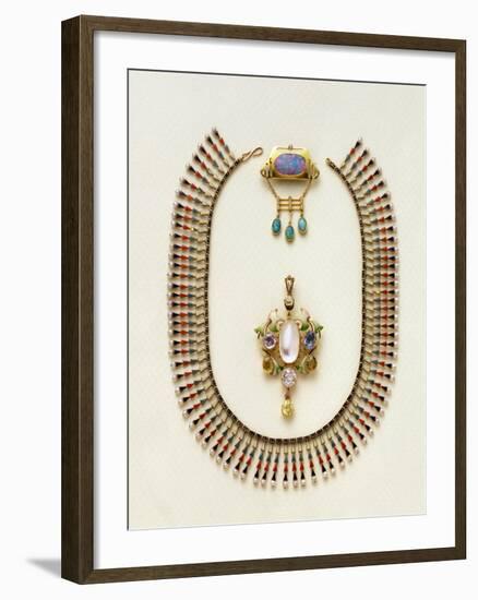 Art Nouveau Gold and Gem Brooch by Murrle Bennet & Co, c. 1900, Multi-Gem and Enamel Pendant Brooch-null-Framed Giclee Print