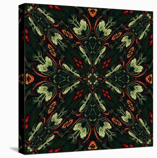 Art Nouveau Ornamental Vintage Pattern in Green and Red Colors-Irina QQQ-Stretched Canvas