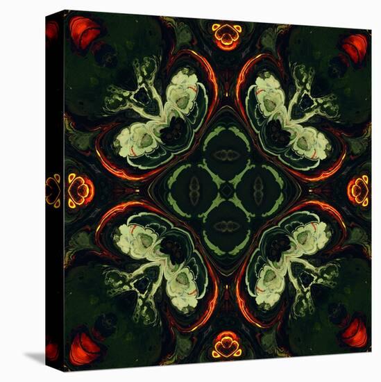 Art Nouveau Ornamental Vintage Pattern in Green and Red Colors-Irina QQQ-Stretched Canvas
