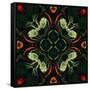 Art Nouveau Ornamental Vintage Pattern in Green and Red Colors-Irina QQQ-Framed Stretched Canvas