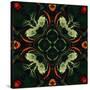 Art Nouveau Ornamental Vintage Pattern in Green and Red Colors-Irina QQQ-Stretched Canvas