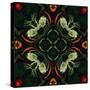 Art Nouveau Ornamental Vintage Pattern in Green and Red Colors-Irina QQQ-Stretched Canvas